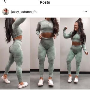 Gymshark sage camo leggings and long sleeve crop